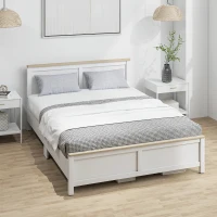 HOMCOM Queen Bed Frame with Headboard, Modern Platform Bed Frame with Wooden Slats, No Box Spring Needed, Easy Assembly, White(m-10)