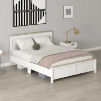HOMCOM Queen Bed Frame with Headboard, Modern Platform Bed Frame with Wooden Slats, No Box Spring Needed, Easy Assembly, White(m-7)