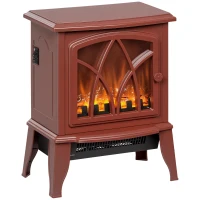HOMCOM Electric Fireplace Heater, Freestanding Fireplace Stove with Realistic Flames Overheating Protection 750W/1500W, Red(m-11)
