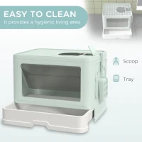 PawHut Cat Litter Box, Front Enter & Top Exit Cat Litter Tray with Scoop, Pull-out Tray, Easy to Clean, Green(m-4)