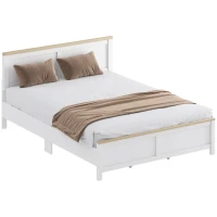 HOMCOM Queen Bed Frame with Headboard, Modern Platform Bed Frame with Wooden Slats, No Box Spring Needed, Easy Assembly, White(m-11)