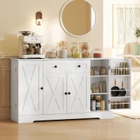 HOMCOM Sideboard Buffet Cabinet, Farmhouse Coffee Bar Cabinet with Door Shelves, Adjustable Shelves, Drawer, Barn Doors, White(m-1)