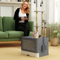 PawHut Cat Litter Box, Front Enter & Top Exit Cat Litter Tray with Scoop, Pull-out Tray, Easy to Clean, Grey(m-8)