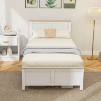 HOMCOM Twin Bed Frame with Headboard, Modern Platform Bed Frame with Wooden Slats, No Box Spring Needed, Easy Assembly, White(m-2)