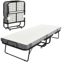 HOMCOM Folding Bed with Mattress for Adults, Single Size, Portable Foldable Bed with Super Strong Steel Frame, 78.75" x 31.5", Fold Up, Roll Away & Hideaway, White(m-1)