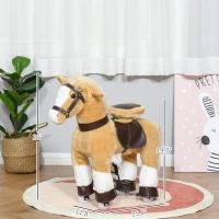 Qaba Ride on Horse, Plush Walking Horse Toy, Kids Riding Chair with Wheels for Kids 3-8 Years, Light Brown(m-3)