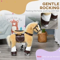 Qaba Ride on Horse, Plush Walking Horse Toy, Kids Riding Chair with Wheels for Kids 3-8 Years, Light Brown(m-4)