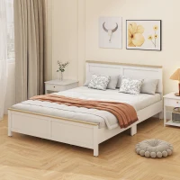 HOMCOM Queen Bed Frame with Headboard, Modern Platform Bed Frame with Wooden Slats, No Box Spring Needed, Easy Assembly, White(m-6)