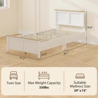 HOMCOM Twin Bed Frame with Headboard, Modern Platform Bed Frame with Wooden Slats, No Box Spring Needed, Easy Assembly, White(m-3)