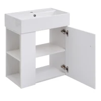 Modern Floating Bathroom Vanity with Ceramic Basin and Side Storage, Cabinet with Rose Gold Handle, 21.5" L x 12" W x 26.5" H, White(m-15)