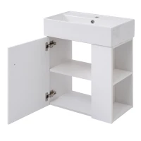 Modern Floating Bathroom Vanity with Ceramic Basin and Right Side Storage, Cabinet with Rose Gold Handle, 21.5" L x 12" W x 26.5" H, White(m-15)