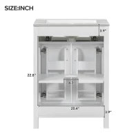 Space-Saving Design Bathroom Vanity Combo with Ceramic Sink, Storage Cabinet with Wood Frame, 24" L x 18.5" W x 34" H, White(m-4)