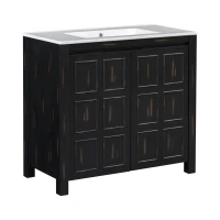 36" Bathroom Vanity with Ceramic Sink, Solid Wood Construction, Storage Cabinet with Soft Close Doors, 36" L x 18.5" W x 34" H, Espresso(m-12)