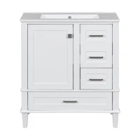 Modern Bathroom Vanity with Sink Combo, Solid Wood Frame, Cabinet with Soft-Close Door and 3 Drawers, 30" L x 18" W x 34" H, White(m-2)