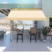 Outsunny 10x5ft Manual Retractable Awning, Patio Sun Shade Canopy Shelter with 5.6-9.2ft Support Pole, Water Resistant UV Protector, for Window, Door, Porch, Deck, Yellow(m-1)