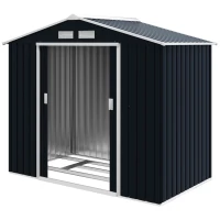 Outsunny 7' x 4' x 6' Garden Storage Shed Outdoor Patio Metal Tool Storage House w/ Foundation Kit and Double Doors Dark Grey(m-11)