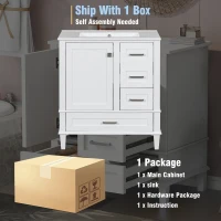 Modern Bathroom Vanity with Sink Combo, Solid Wood Frame, Cabinet with Soft-Close Door and 3 Drawers, 30" L x 18" W x 34" H, White(m-8)