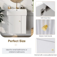 Modern Floating Bathroom Vanity with Ceramic Basin and Right Side Storage, Cabinet with Rose Gold Handle, 21.5" L x 12" W x 26.5" H, White(m-6)