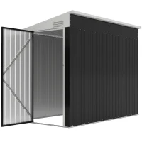 Outsunny 4' x 8' Outdoor Storage Shed Lean to Shed Outdoor Metal Tool Shed with Lockable Door and Air Vents, Dark Grey(m-2)