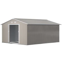 Outsunny 11' x 13' Practical Backyard Garden Storage Tool Shed Double Sliding Door 4 Ventilation Slots, Light Grey(m-2)