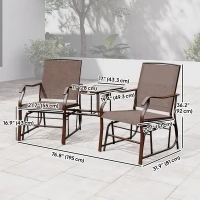 Outsunny Patio Double Glider Chair with Glass Top Center Table, Outdoor Glider Chair with High Back,  Sling Fabric for Garden, Bench, Brown(m-3)