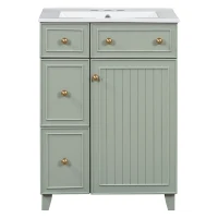 24" Bathroom Vanity with 4 Drawers and 1 Door, Ceramic Sink, Cabinet with Solid Wood Construction, 24" L x 18.5" W x 34.5" H, Green+White(m-2)