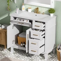 Modern Bathroom Vanity with Ceramic Sink, Soft Close Doors, Space-Saving Design and 4 Drawers for Storage, 36" L x 18.5" W x 35" H, White(m-11)