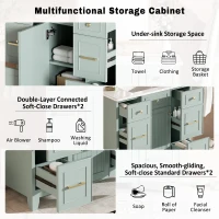 36" Bathroom Vanity with Ceramic Sink, Soft-Close Doors and Drawers, Storage Cabinet with Adjustable Shelf, 36" L x 18" W x 34" H, Green(m-9)