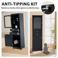 Tall Bathroom Storage Cabinet with Glass Doors, Free-Standing Design, Adjustable Shelves for Stylish Organization, 18" L x 14" W x 63" H, Black(m-7)