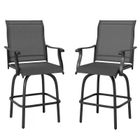 Outsunny Set of 2 Outdoor Swivel Bar Stools with Armrests, Bar Height Patio Chairs with Steel Frame for Balcony, Poolside, Backyard, Black(m-11)