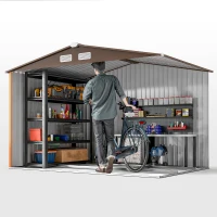 Outsunny 9.1'x6.4'x6.3' Garden Storage Shed w/ Floor Foundation Metal Tool Storage House w/ Double Doors Dark Grey Yellow(m-10)