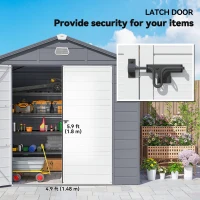 Outsunny 8' x 6' Plastic Garden Storage Shed with Latch Door, Vents, Sloped Roof, Light Grey(m-7)