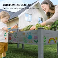 Outsunny 2 Tiers Wood Plant Raised Bed Flower Vegetable Herb Grow Box Stand Garden  Step Planter Stand Free Combination Grey(m-7)