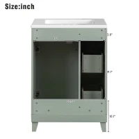 24" Bathroom Vanity with 4 Drawers and 1 Door, Ceramic Sink, Cabinet with Solid Wood Construction, 24" L x 18.5" W x 34.5" H, Green+White(m-4)