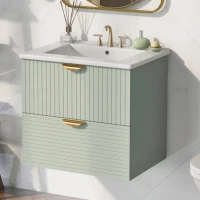 Modern Wall-Mounted Bathroom Vanity with 2 Drawers, Space-Saving Design for Small Bathrooms, 24" L x 18" W x 23" H, Green(m-1)