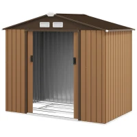 Outsunny 7' x 4' x 6' Garden Storage Shed Outdoor Patio Metal Tool Storage House w/ Foundation Kit and Double Doors Yellow(m-11)