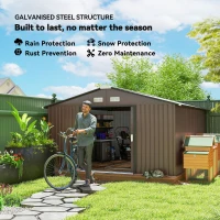 11' x 13' Garden Storage Shed - Metal Tool Storage House, Foundation Kits Included, Brown(m-4)