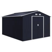 Outsunny 11' x 9' Metal Storage Shed Garden Tool House with Double Sliding Doors, 4 Air Vents for Backyard, Patio, Lawn Dark Grey(m-2)