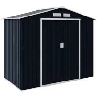 Outsunny 7' x 4' x 6' Garden Storage Shed Outdoor Patio Metal Tool Storage House w/ Foundation Kit and Double Doors Dark Grey(m-2)