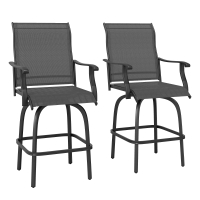 Outsunny Set of 2 Outdoor Swivel Bar Stools with Armrests, Bar Height Patio Chairs with Steel Frame for Balcony, Poolside, Backyard, Black