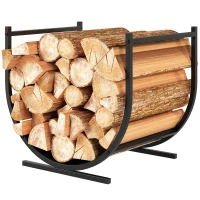 Outsunny Firewood Rack Outdoor, 17 Inch Heavy Duty Log Holder for Indoor Fireplace Storage, Outdoor Curved Fire Wood Organizer(m-2)