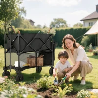 Outsunny Double Decker Folding Wagon Cart, 450LBS & 350L Capacity Collapsible Garden Cart for Camping Sports Shopping and Beach(m-8)