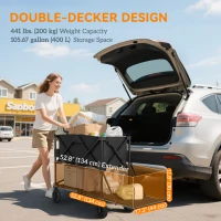 Outsunny Double Decker Folding Wagon Cart, 450LBS & 350L Capacity Collapsible Garden Cart for Camping Sports Shopping and Beach(m-4)