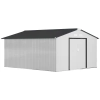 Outsunny 11' x 13' Garden Storage Shed w/ Foundation Kit Metal Tool Storage House w/ Double Doors White(m-11)