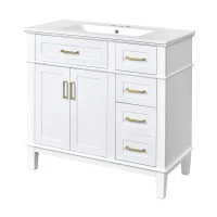 Modern Bathroom Vanity with Ceramic Sink, Soft Close Doors, Space-Saving Design and 4 Drawers for Storage, 36" L x 18.5" W x 35" H, White(m-13)