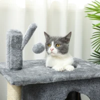 PawHut 31.5" Cat Tree, Multi-Level Cat Tower with 2 Condos and Soft Plush Perches for 1-2 Cats, Grey(m-9)