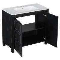 36" Bathroom Vanity with Ceramic Sink, Solid Wood Construction, Storage Cabinet with Soft Close Doors, 36" L x 18.5" W x 34" H, Espresso(m-13)
