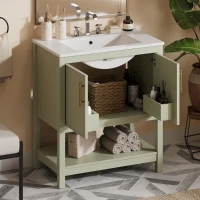 30" Bathroom Vanity with Ceramic Sink, Ample Storage, Soft Close Doors, Cabinet with Solid Wood frame, 30" L x 18.5" W x 34" H, Green+White(m-11)