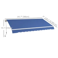 Outsunny 12' x 10' Manual Retractable Awning Outdoor Sunshade Shelter with Adjustable & Versatile Design, Dark Blue(m-3)