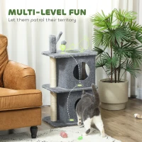 PawHut 31.5" Cat Tree, Multi-Level Cat Tower with 2 Condos and Soft Plush Perches for 1-2 Cats, Grey(m-4)